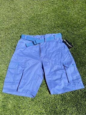 Classic Blue Cargo Shorts with Integrated Web Belt